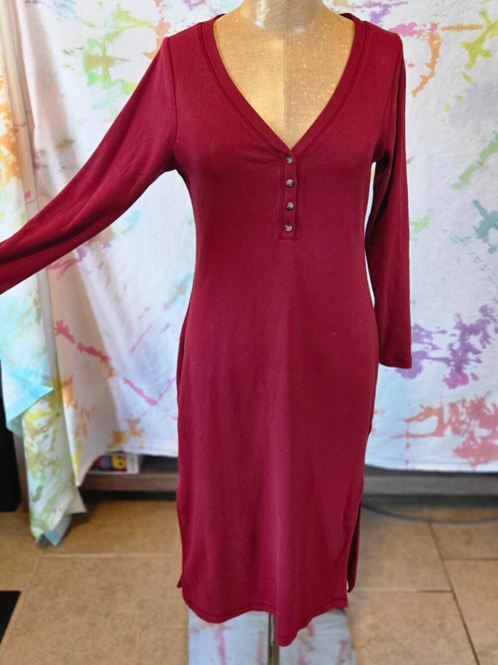 Old Navy Large Petite Red Long-sleeve Henley Dress